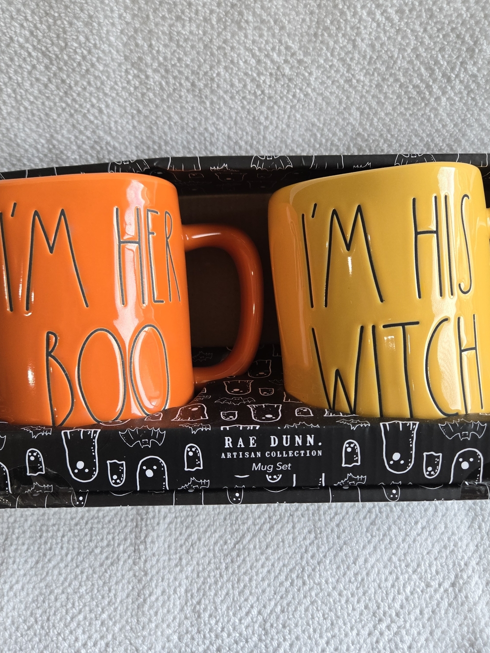 Rae Dunn Bright Orange & Yellow Halloween Mug Set